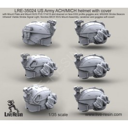 US Army ACH-MICH helmet with cover with Mount Plate and Mount NVG PVS 7-14-15 and downed on face ESS profile goggles and, MS2000 Strobe Beacon Infrared- Visible Strobe Signal Light, Norotos MICH NVG Mount Assembly, carabiner and goggles soft cover
