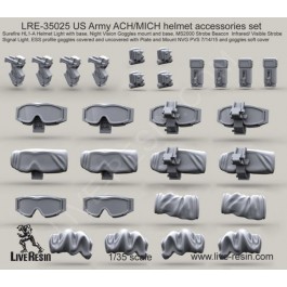 US Army ACH-MICH helmet accessories set - Surefire HL1-A Helmet Light with base, Night Vision Goggles mount and base, MS2000 Strobe Beacon Infrared- Visible Strobe Signal Light, ESS profile goggles covered and uncovered with Plate and Mount NVG PVS 7-14-