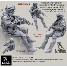 Russian Army soldier in modern infantry combat gear system, set 7. Reversible camouflage suit version. Suitable for all areas. 