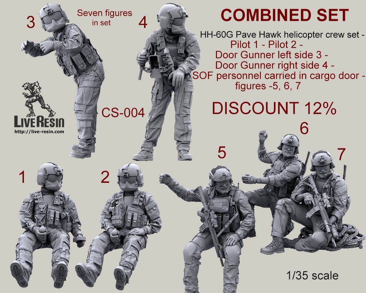 1:35 Scale US HH-60G Pave Hawk Helicopter crew set 7 figures resin model 
