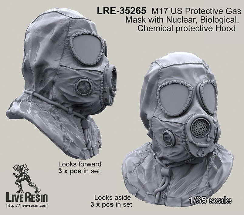 spion skuffe forening M17 US Protective GasMask with Nuclear, Biological, Chemical protective Hood  looks foward and looks aside position