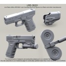 Glock 19 pistol , Glock 19 withSureFire X300 Ultra LED WeaponLight, Glock 19 with 100 round drum, Empty BlackHawk CQC Serpa Holster