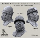 M17 US Protective GasMask with Nuclear, Biological, Chemical protective Hood and M1 helmet - Cold War period style looks foward and looks aside position