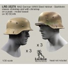 M42 German WWII Steel Helmet - Stahlhelm 42, classic chinstrap and with chinstrap on a peak - real helmet replica