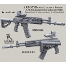 AK-12 modern Russian 5.45mm assault rifle and colllimator scope - 6x pcs in set, 4x pcs with opened stock, 2x pcs with closed stock