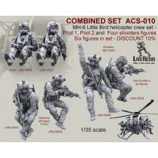 COMBINED SET   MH-6 Little Bird helicopter crew set - Pilot 1, Pilot 2 and Four shooters figures. Six figures in set - DISCOUNT 10%